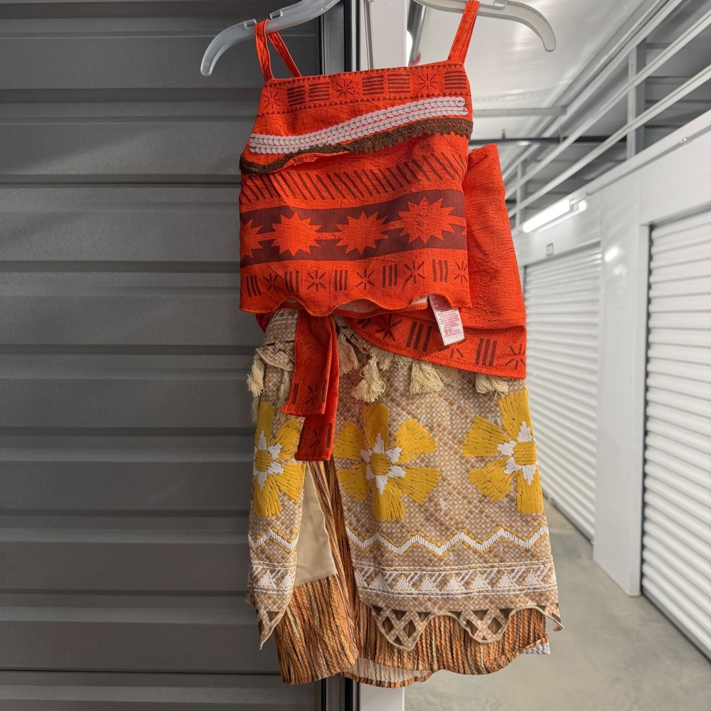 Disney Moana Costume Kids Size 7/8 Orange Two Piece Skirt Set Dress Up